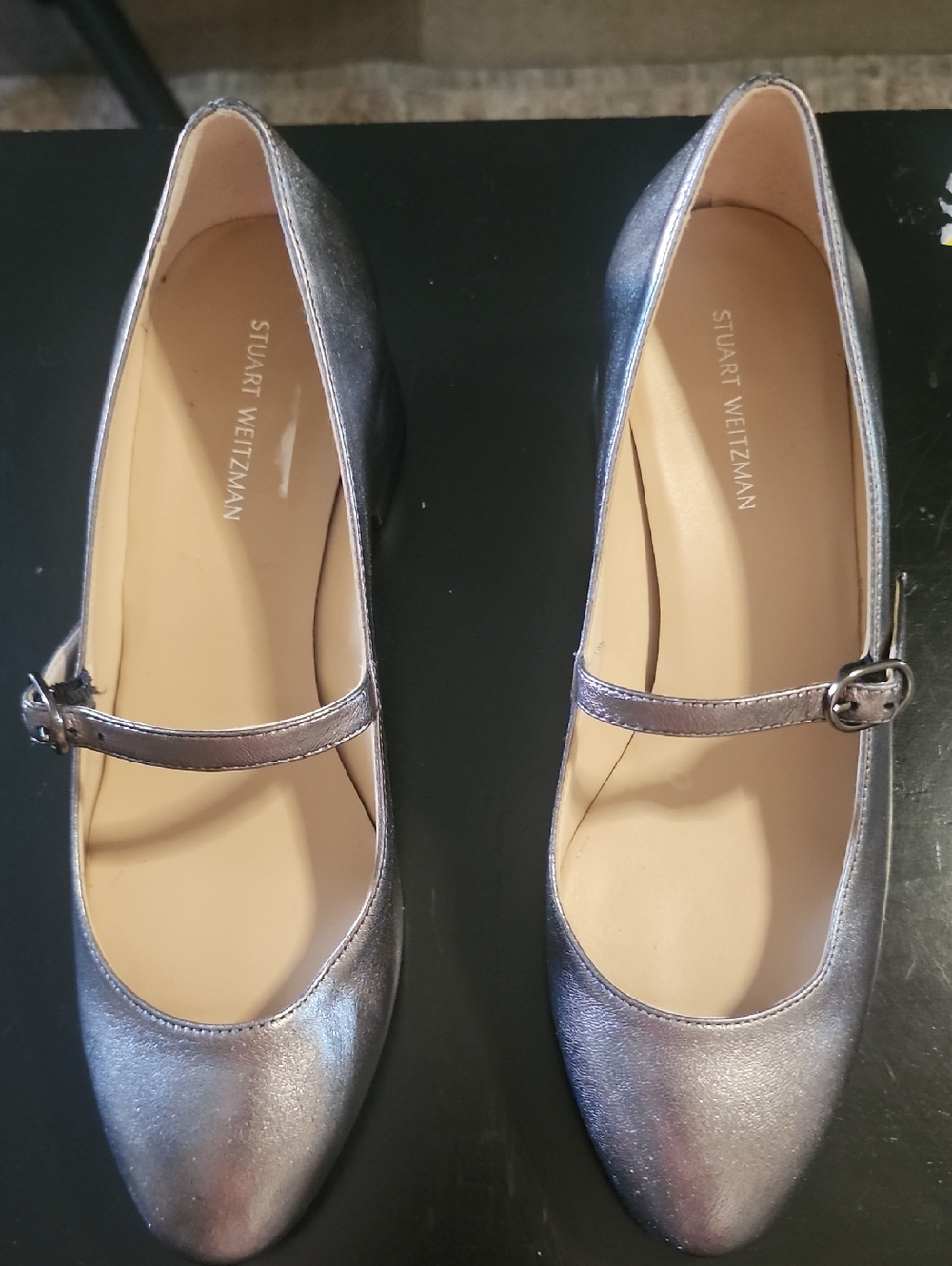 Stuart Weitzman Shimmery Silver Mary Jane Flats